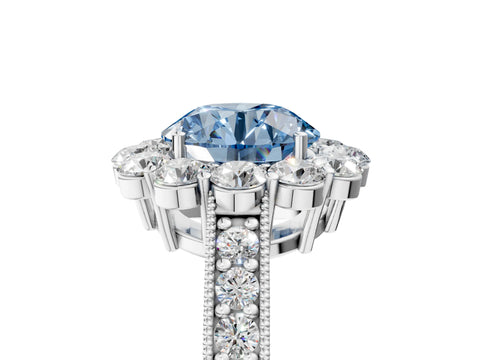 White gold Fancy Blue Round Cut Cut Halo Diamond Pavé Engagement Ring with Milgrain Detailing_41