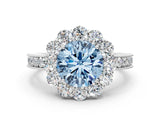 White gold Fancy Blue Round Cut Cut Halo Diamond Pavé Engagement Ring with Milgrain Detailing_48