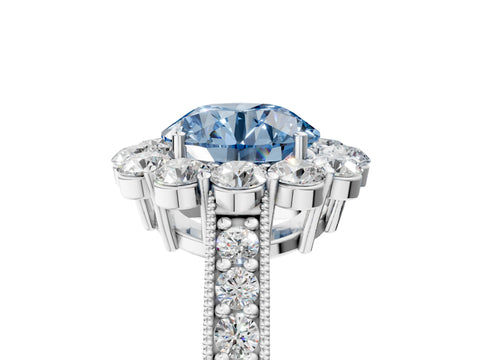 White gold Fancy Blue Round Cut Cut Halo Diamond Pavé Engagement Ring with Milgrain Detailing_53
