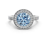 White gold Fancy Blue Round Cut Cut Halo Pavé Diamond Ring