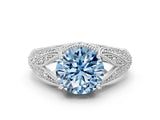 White gold Fancy Blue Round Cut Cut Milgrain Pave Diamond Engagement Ring with Four-Prong Setting_3