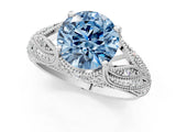 White gold Fancy Blue Round Cut Cut Milgrain Pave Diamond Engagement Ring with Four-Prong Setting_4