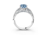 White gold Fancy Blue Round Cut Cut Milgrain Pave Diamond Engagement Ring with Four-Prong Setting_6