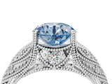 White gold Fancy Blue Round Cut Cut Milgrain Pave Diamond Engagement Ring with Four-Prong Setting_7