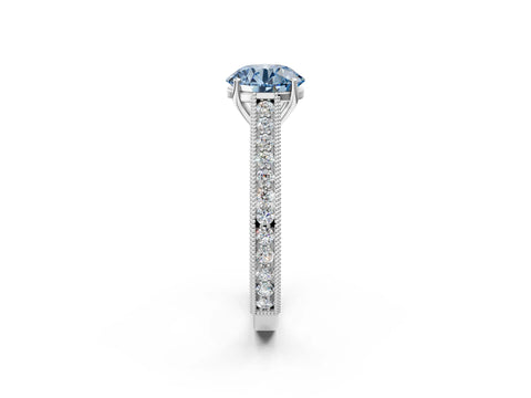 White gold Fancy Blue Round Cut Cut Pave Band Milgrain Solitaire Ring_2