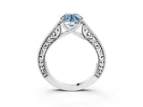 White gold Fancy Blue Round Cut Cut Pave Band Milgrain Solitaire Ring_3