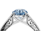 White gold Fancy Blue Round Cut Cut Pave Band Milgrain Solitaire Ring_4