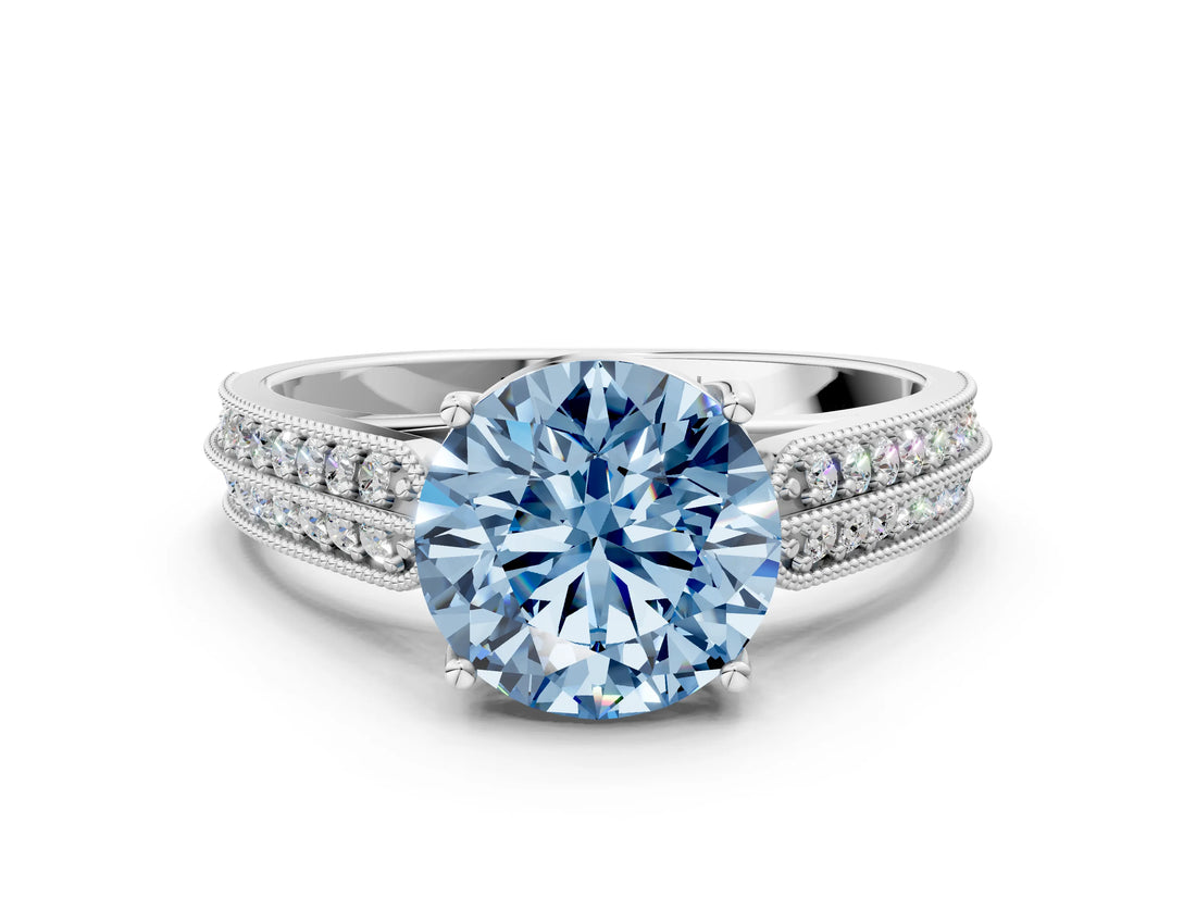 White gold Fancy Blue Round Cut Cut Pave Split Shank Engagement Ring with Four-Prong Setting_12