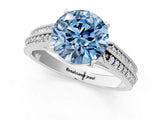 White gold Fancy Blue Round Cut Cut Pave Split Shank Engagement Ring with Four-Prong Setting_13