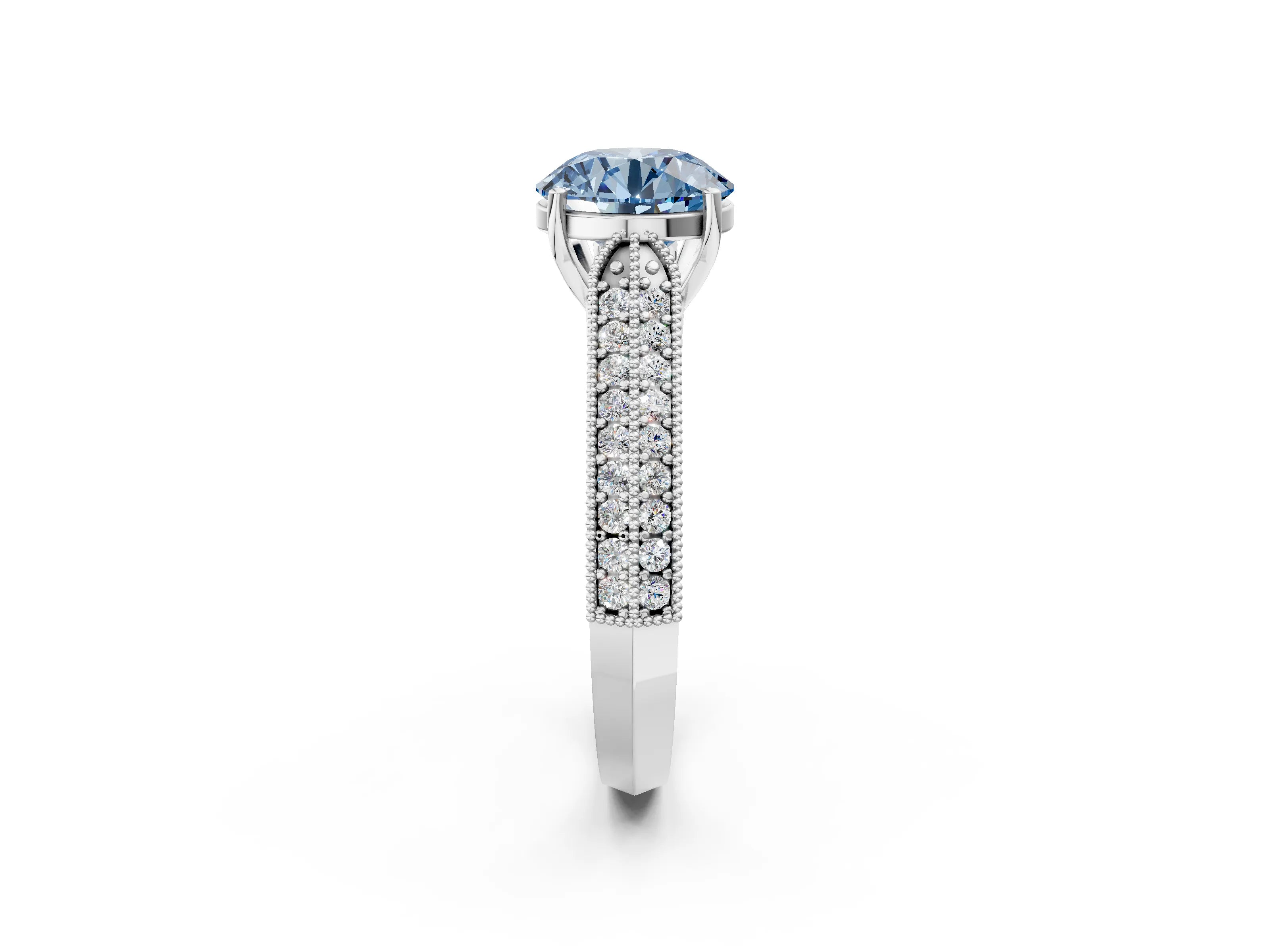 White gold Fancy Blue Round Cut Cut Pave Split Shank Engagement Ring with Four-Prong Setting_14