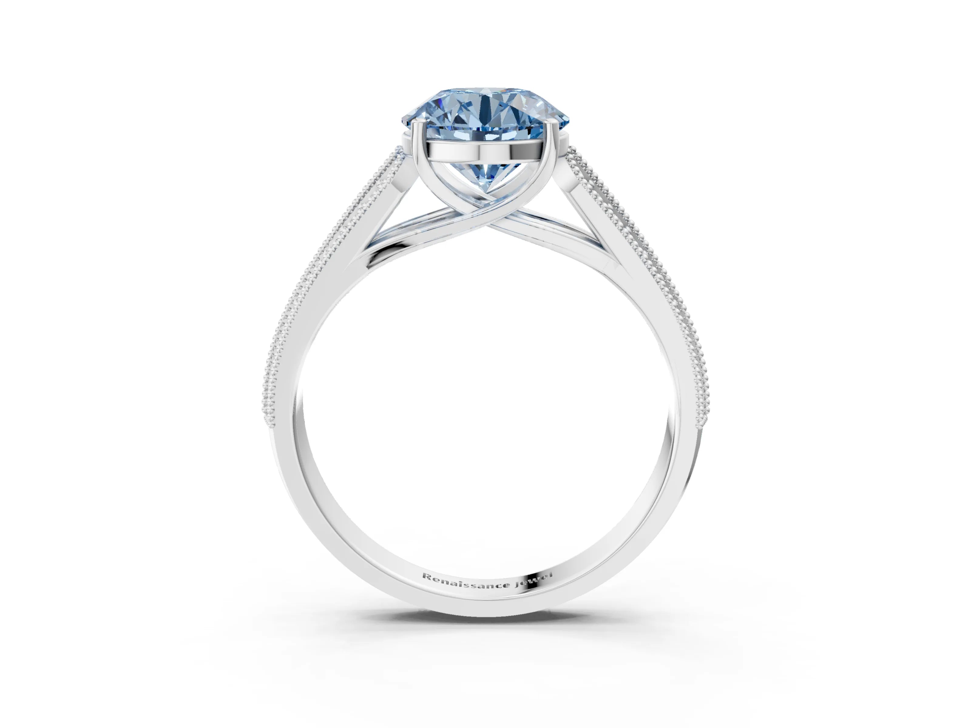 White gold Fancy Blue Round Cut Cut Pave Split Shank Engagement Ring with Four-Prong Setting_15