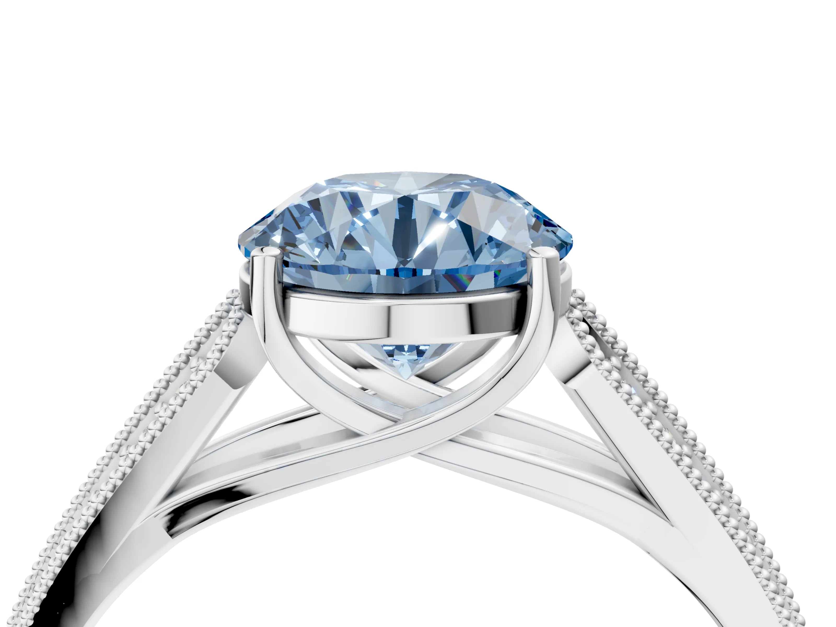 White gold Fancy Blue Round Cut Cut Pave Split Shank Engagement Ring with Four-Prong Setting_16