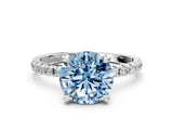 White gold Fancy Blue Round Cut Diamond Brilliant Solitaire Ring with Pavé Band and Four-Prong Setting_12