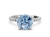 White gold Fancy Blue Round Cut Diamond Brilliant Solitaire Ring with Pavé Band and Four-Prong Setting_13