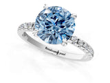 White gold Fancy Blue Round Cut Diamond Brilliant Solitaire Ring with Pavé Band and Four-Prong Setting_13