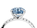 White gold Fancy Blue Round Cut Diamond Brilliant Solitaire Ring with Pavé Band and Four-Prong Setting_17