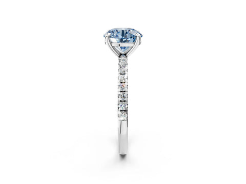 White gold Fancy Blue Round Cut Diamond Brilliant Solitaire Ring with Pavé Band and Four-Prong Setting_2