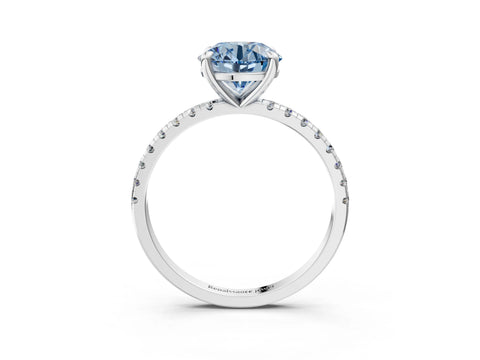 White gold Fancy Blue Round Cut Diamond Brilliant Solitaire Ring with Pavé Band and Four-Prong Setting_3