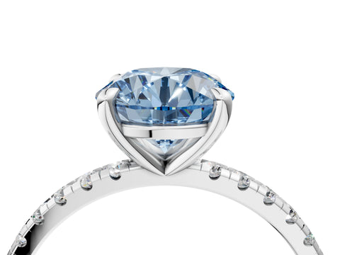 White gold Fancy Blue Round Cut Diamond Brilliant Solitaire Ring with Pavé Band and Four-Prong Setting_4