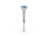 White gold Fancy Blue Round Cut Diamond Cathedral Solitaire Ring with Round  Pavé Band_198
