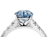 White gold Fancy Blue Round Cut Diamond Cathedral Solitaire Ring with Round  Pavé Band_200