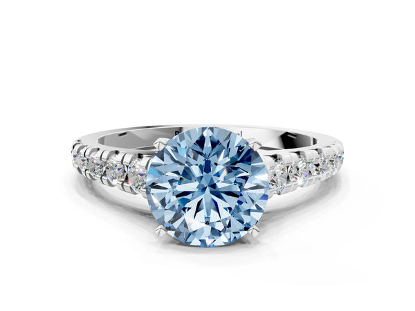 White Gold Round Cathedral Engagement Ring Setting for Fancy Blue Center with Graduated Pave Accents
