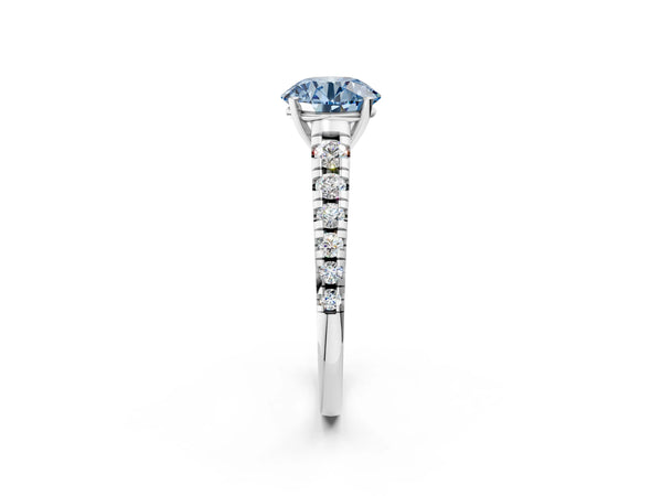White Gold Round Cathedral Engagement Ring Setting for Fancy Blue Center with Graduated Pave Accents