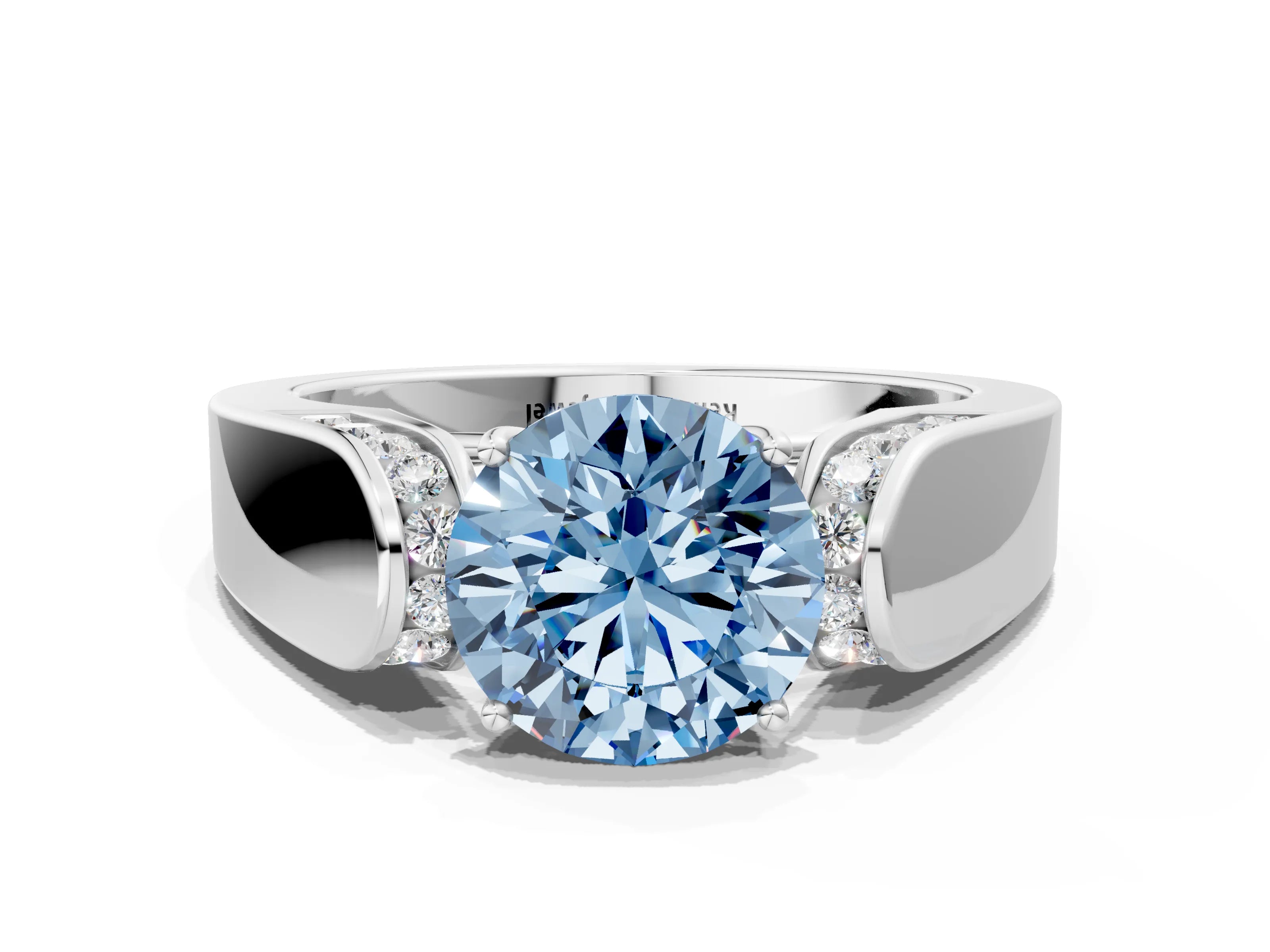 White gold Fancy Blue Round Cut Diamond Channel Set Solitaire Ring with Four-Prong Setting_27