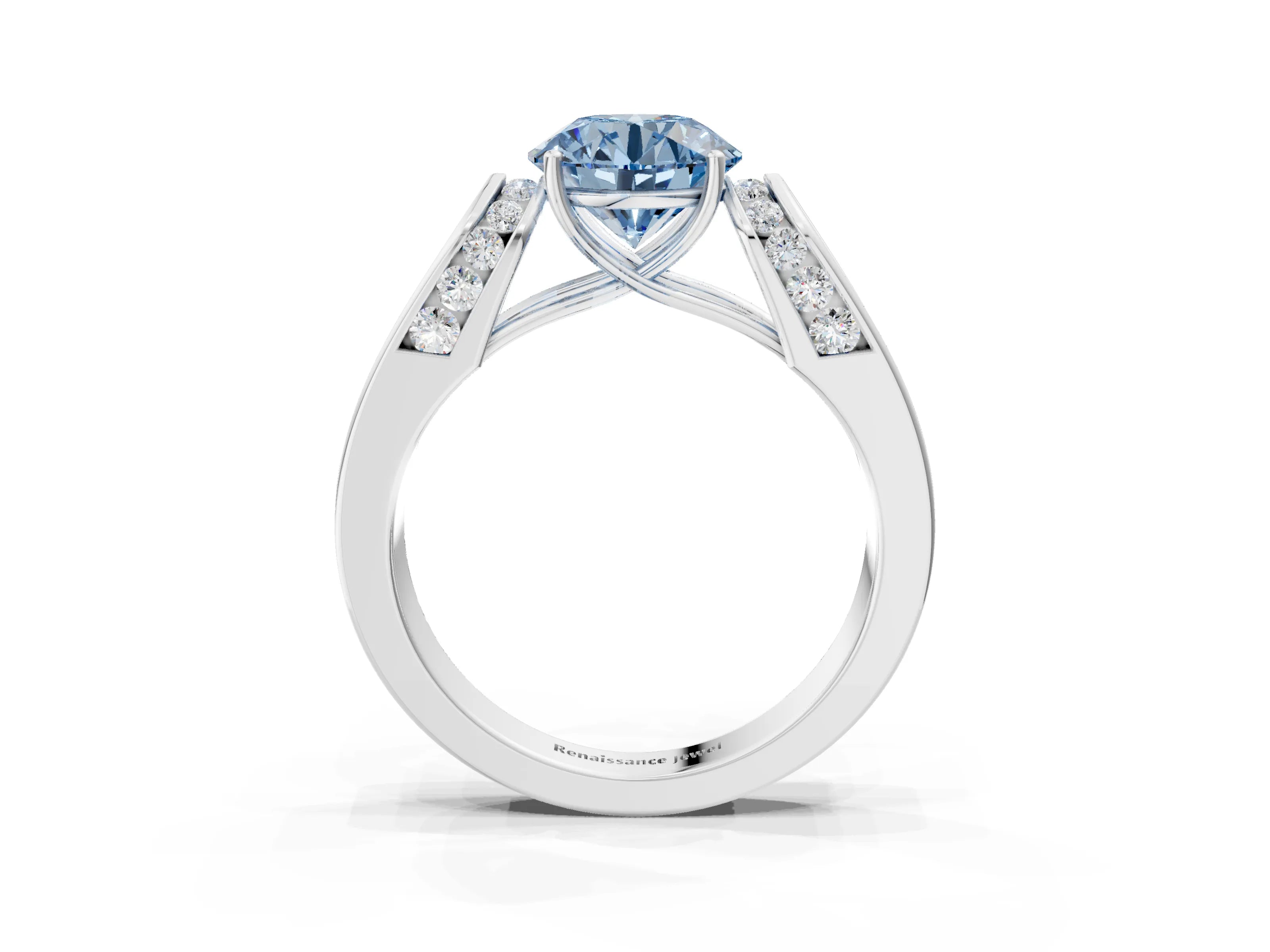 White gold Fancy Blue Round Cut Diamond Channel Set Solitaire Ring with Four-Prong Setting_27