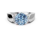 White gold Fancy Blue Round Cut Diamond Channel Set Solitaire Ring with Four-Prong Setting_94