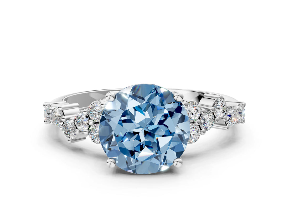 White gold Fancy Blue Round Cut Diamond Cluster Pavé Band with Four-Prong Setting_12