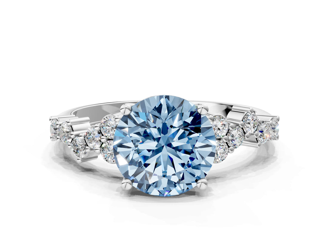 White gold Fancy Blue Round Cut Diamond Cluster Pavé Band with Four-Prong Setting_3