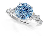 White gold Fancy Blue Round Cut Diamond Cluster Pavé Band with Four-Prong Setting_4