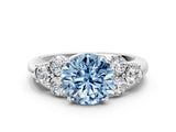 White gold Fancy Blue Round  Cut Diamond Cluster Ring with Round Accent Stones and Prong Setting on a Classic Band_52