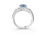White gold Fancy Blue Round  Cut Diamond Cluster Ring with Round Accent Stones and Prong Setting on a Classic Band_55