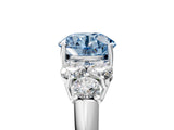 White gold Fancy Blue Round  Cut Diamond Cluster Ring with Round Accent Stones and Prong Setting on a Classic Band_57