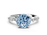 White gold Fancy Blue Round Cut Diamond Cluster Side Stone Solitaire Ring with Prong Setting_94