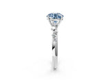 White gold Fancy Blue Round Cut Diamond Cluster Side Stone Solitaire Ring with Prong Setting_96