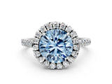 White gold Fancy Blue Round Cut Diamond Cushion Halo Ring with Pavé Band