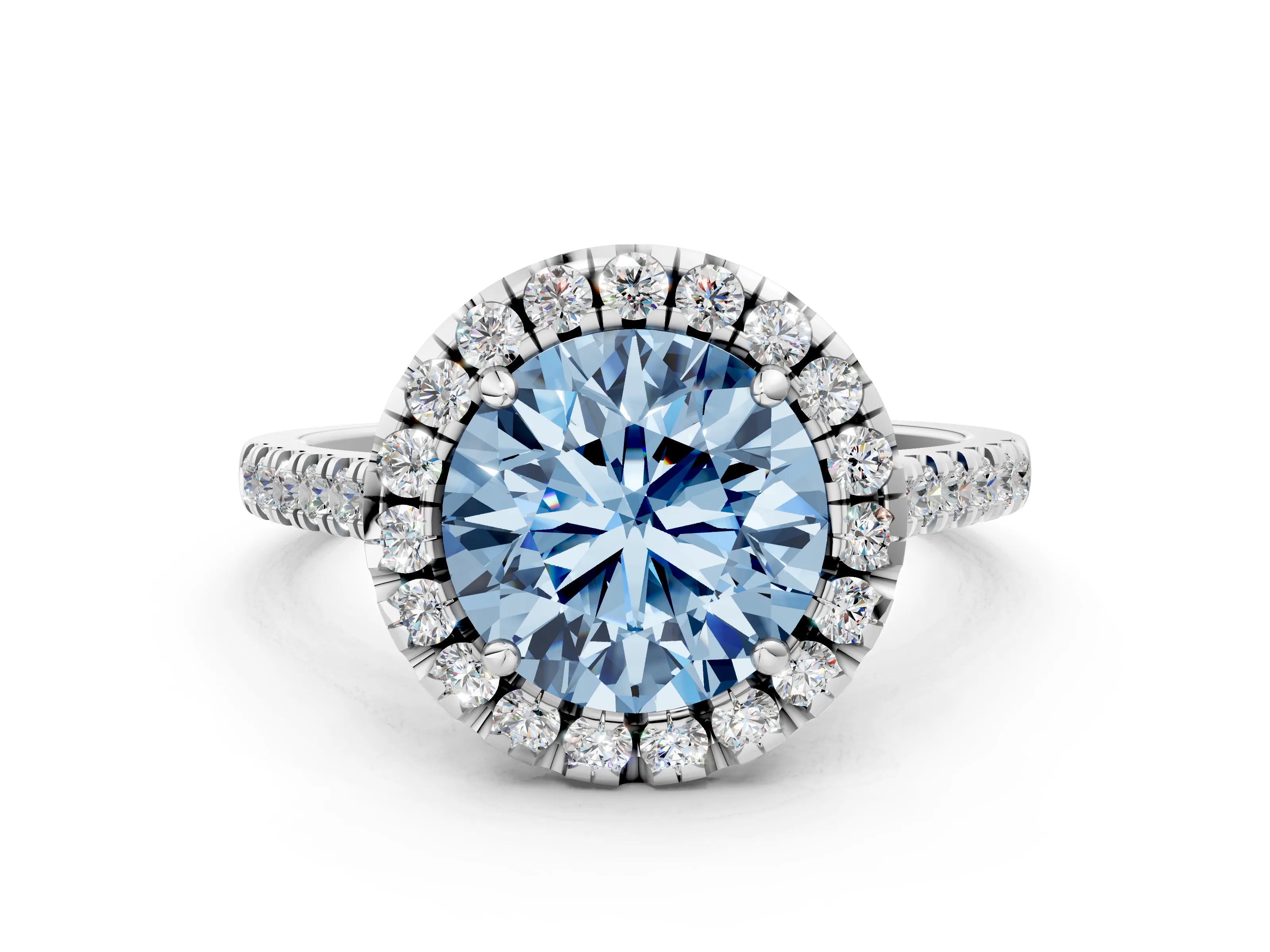 White gold Fancy Blue Round Cut Diamond Cushion Halo Ring with Pavé Band_12