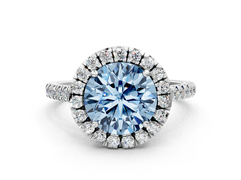 White gold Fancy Blue Round Cut Diamond Cushion Halo Ring with Pavé Band_12