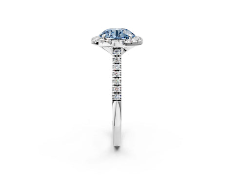 White gold Fancy Blue Round Cut Diamond Cushion Halo Ring with Pavé Band_14