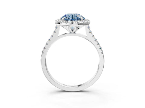 White gold Fancy Blue Round Cut Diamond Cushion Halo Ring with Pavé Band_15