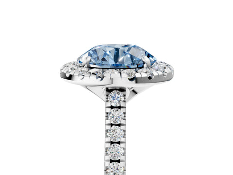 White gold Fancy Blue Round Cut Diamond Cushion Halo Ring with Pavé Band_17