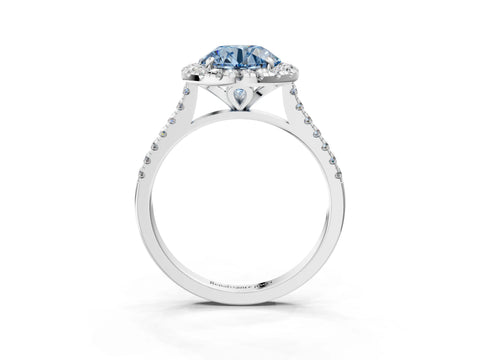 White gold Fancy Blue Round Cut Diamond Cushion Halo Ring with Pavé Band_3