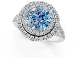 White gold Fancy Blue Round Cut Diamond Double Halo Ring with Pavé Band and Prong Setting_114