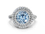 White gold Fancy Blue Round Cut Diamond Double Halo Ring with Pavé Band and Prong Setting_116