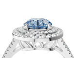 White gold Fancy Blue Round Cut Diamond Double Halo Ring with Pavé Band and Prong Setting_117