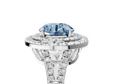 White gold Fancy Blue Round Cut Diamond Double Halo Ring with Pavé Band and Prong Setting_121