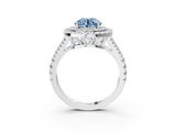 White gold Fancy Blue Round Cut Diamond Double Halo Ring with Pavé Band and Prong Setting_123